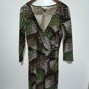 LOFT Women's Multicolor Faux Wrap 3/4 Sleeve Geometric Sheath Dress Size 8